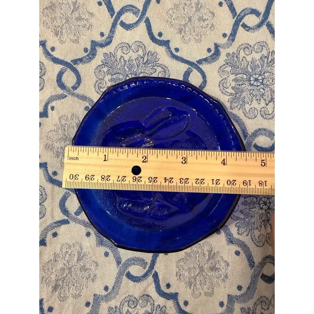 Vintage Cobalt Blue Glass Rabbit Bunny Dish Plate Pressed Glass 4.5”